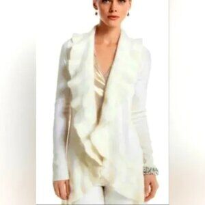 WHBM Off White Ruffle Hem Open Frnt Cardigan Wool Rabbit Long Sleeve Women XS